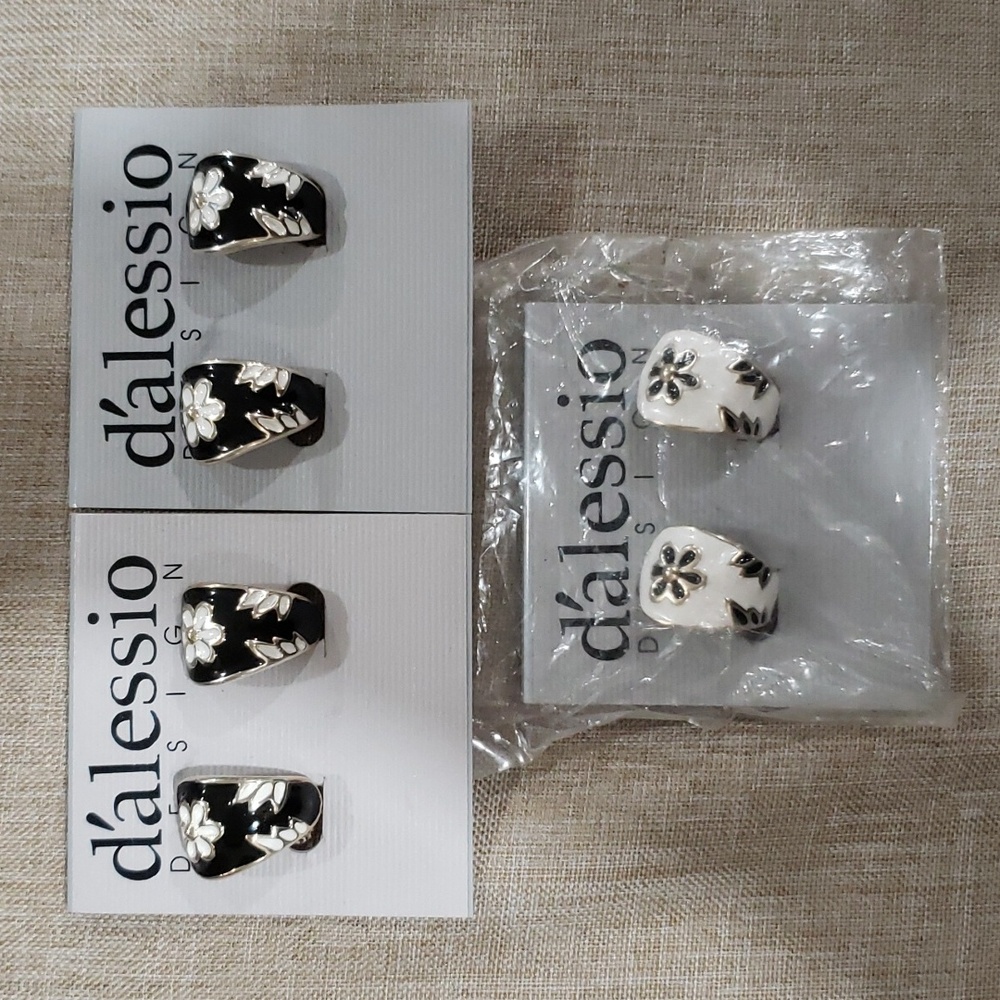 Lot of 3 Dalessio Vintage Black and White Clip On Earrings